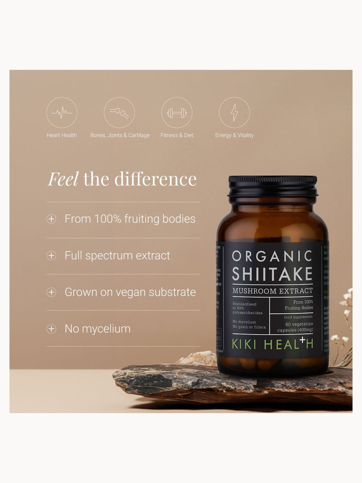 KIKI Health Vegan Shiitake Mushroom Extract 400mg Capsules - Daily Wellness Supplement Support, 60 Capsules, photo 2