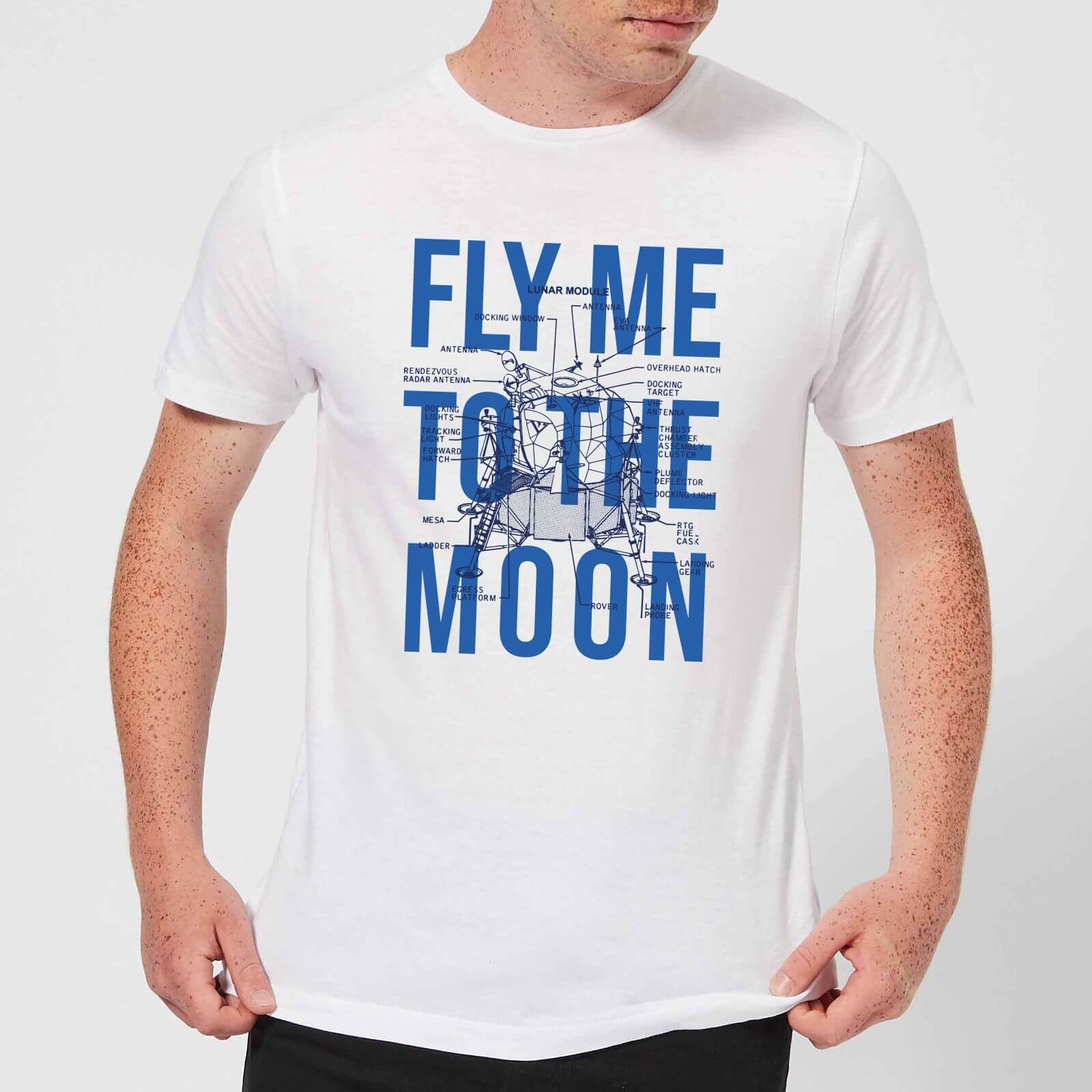 Fly Me To The Moon Blue Print Men's T-Shirt - White - XS - White