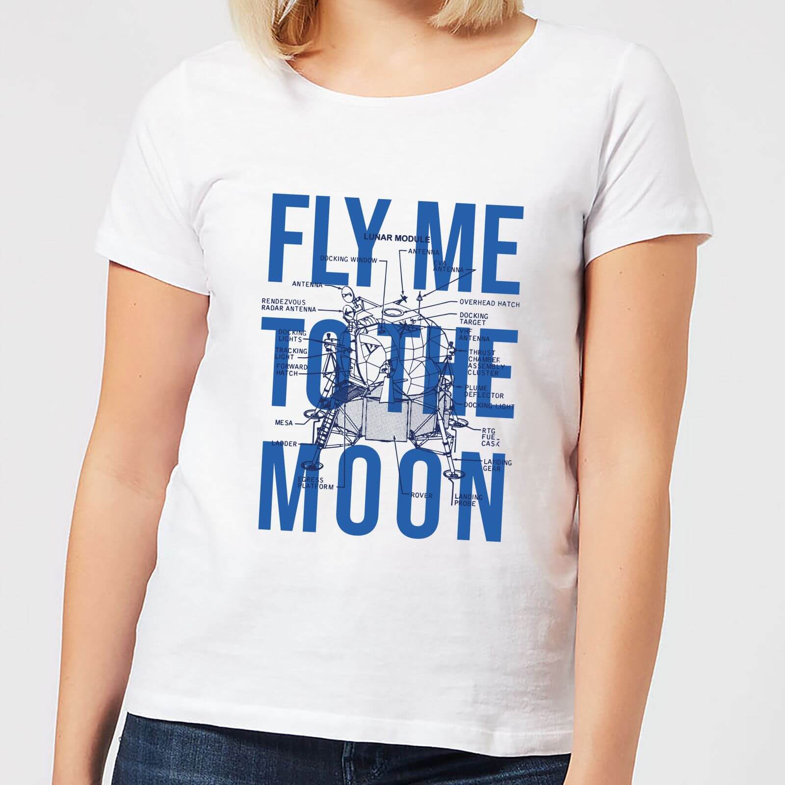 Fly Me To The Moon Blue Print Women's T-Shirt - White - L - White