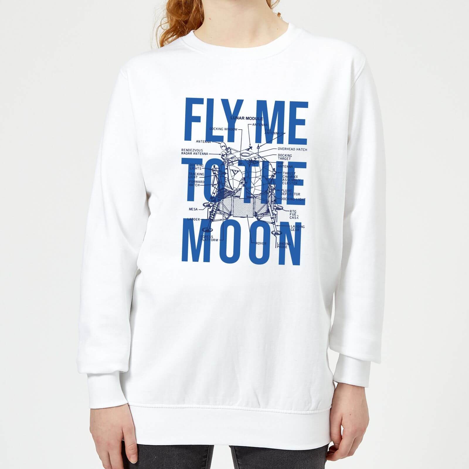 Fly Me To The Moon Blue Print Women's Sweatshirt - White - XS - White
