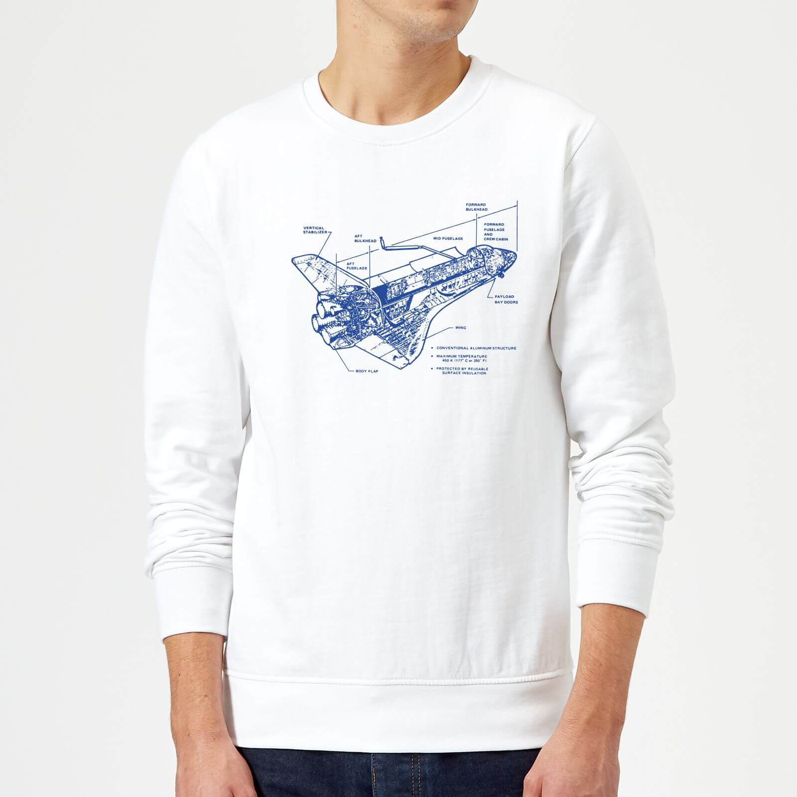 Shuttle Side View Schematic Sweatshirt - White - S - White