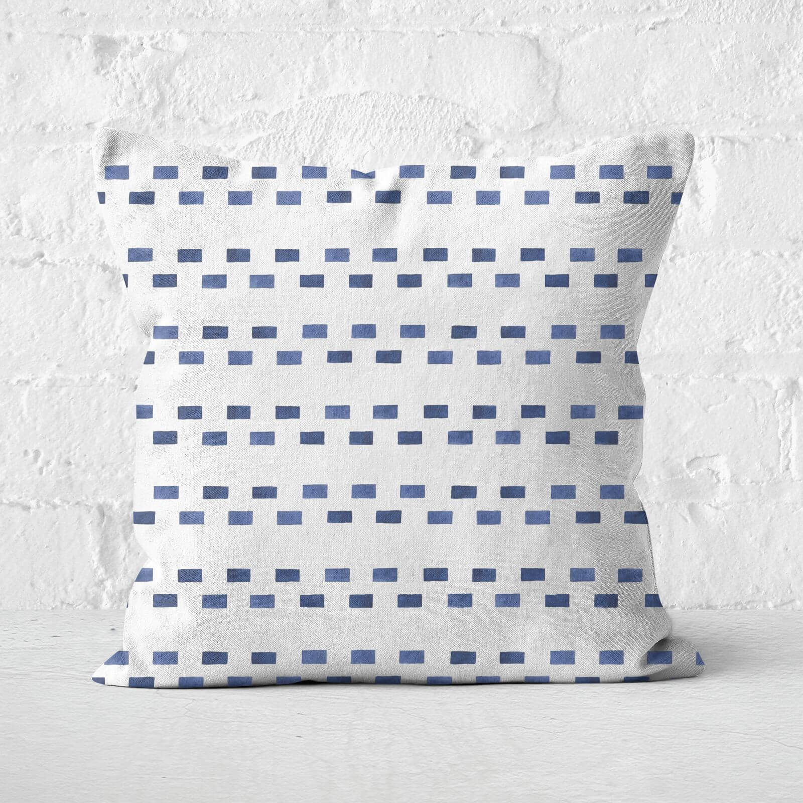 Watercolour Blue Dashes Square Cushion - 40x40cm - Soft Touch