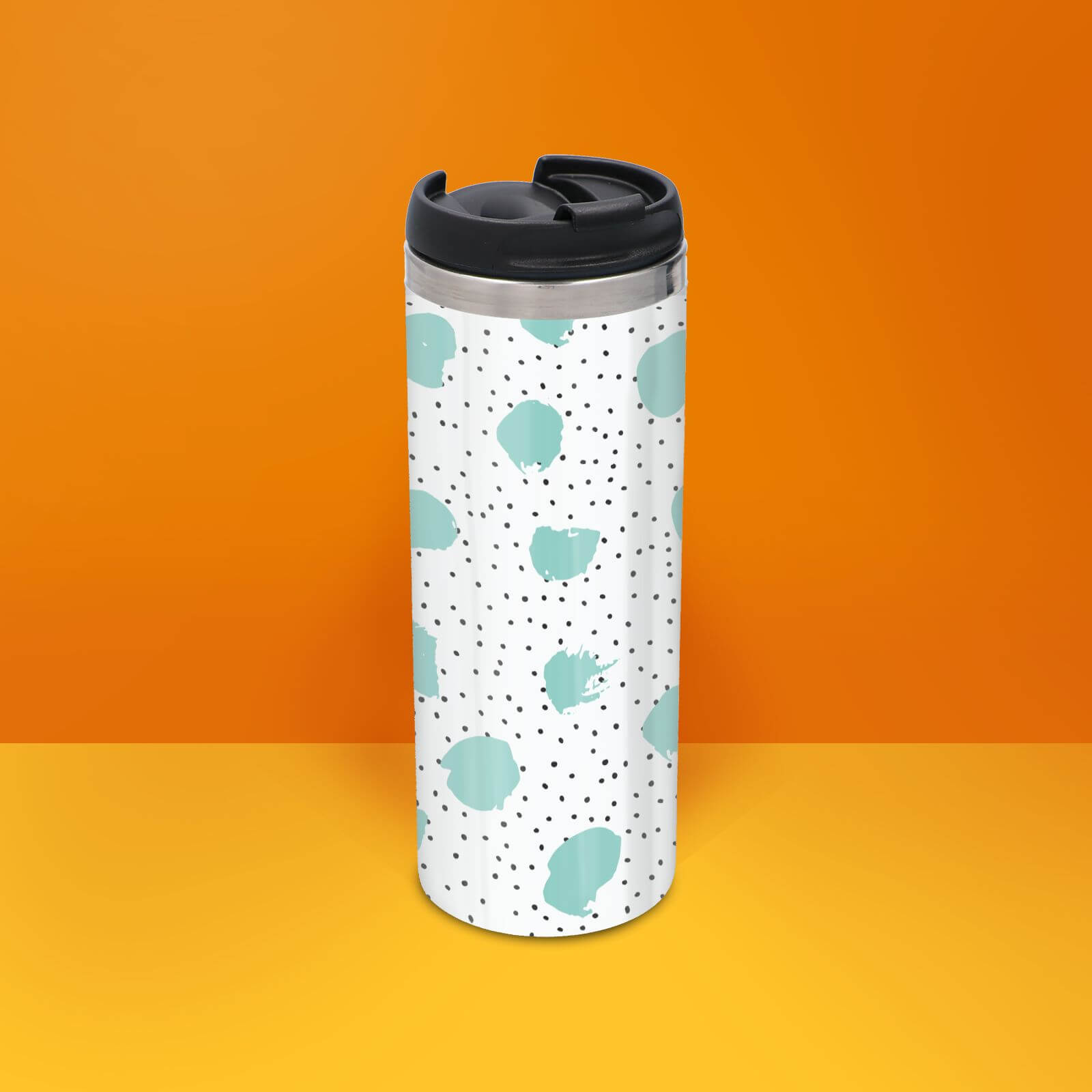 Mint And Black Polka Dot Stainless Steel Travel Mug