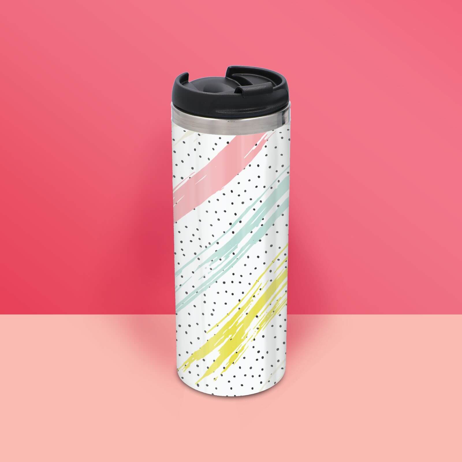 Colour Strike And Polka Pattern Stainless Steel Travel Mug
