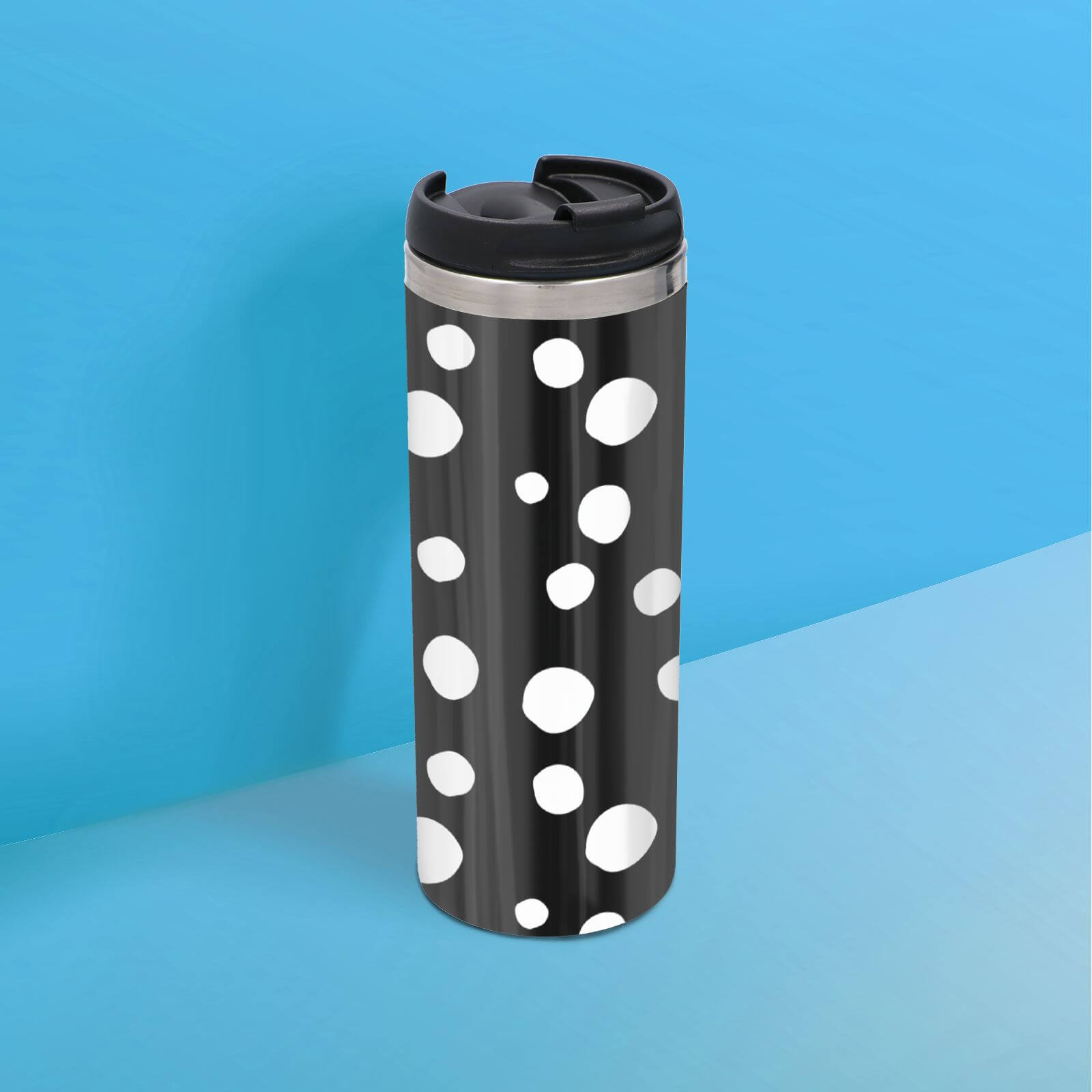 Black White Dots Stainless Steel Travel Mug - Metallic Finish