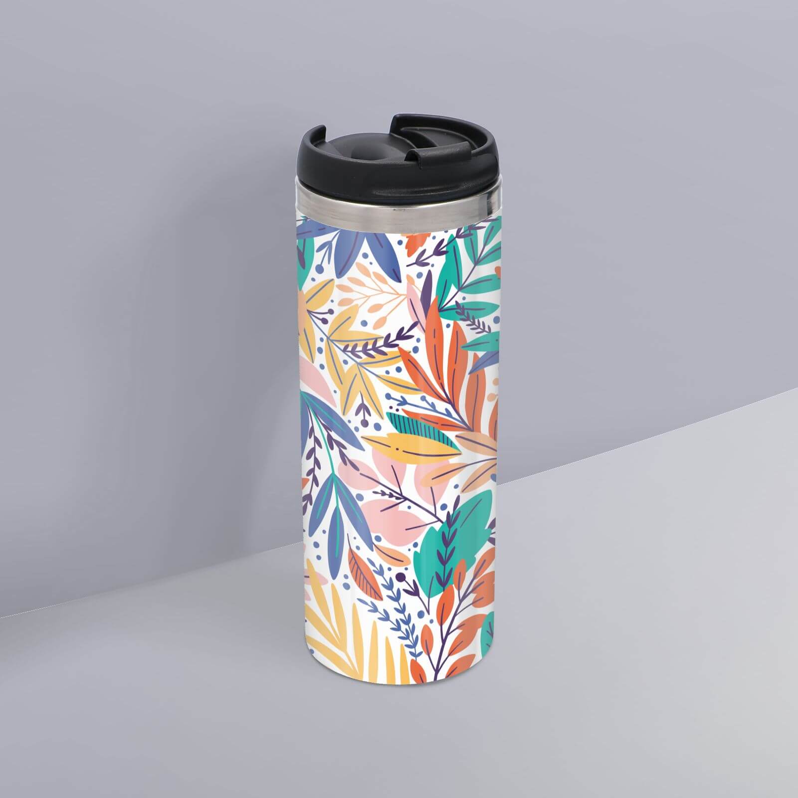 Colourful Leaf Print Stainless Steel Travel Mug