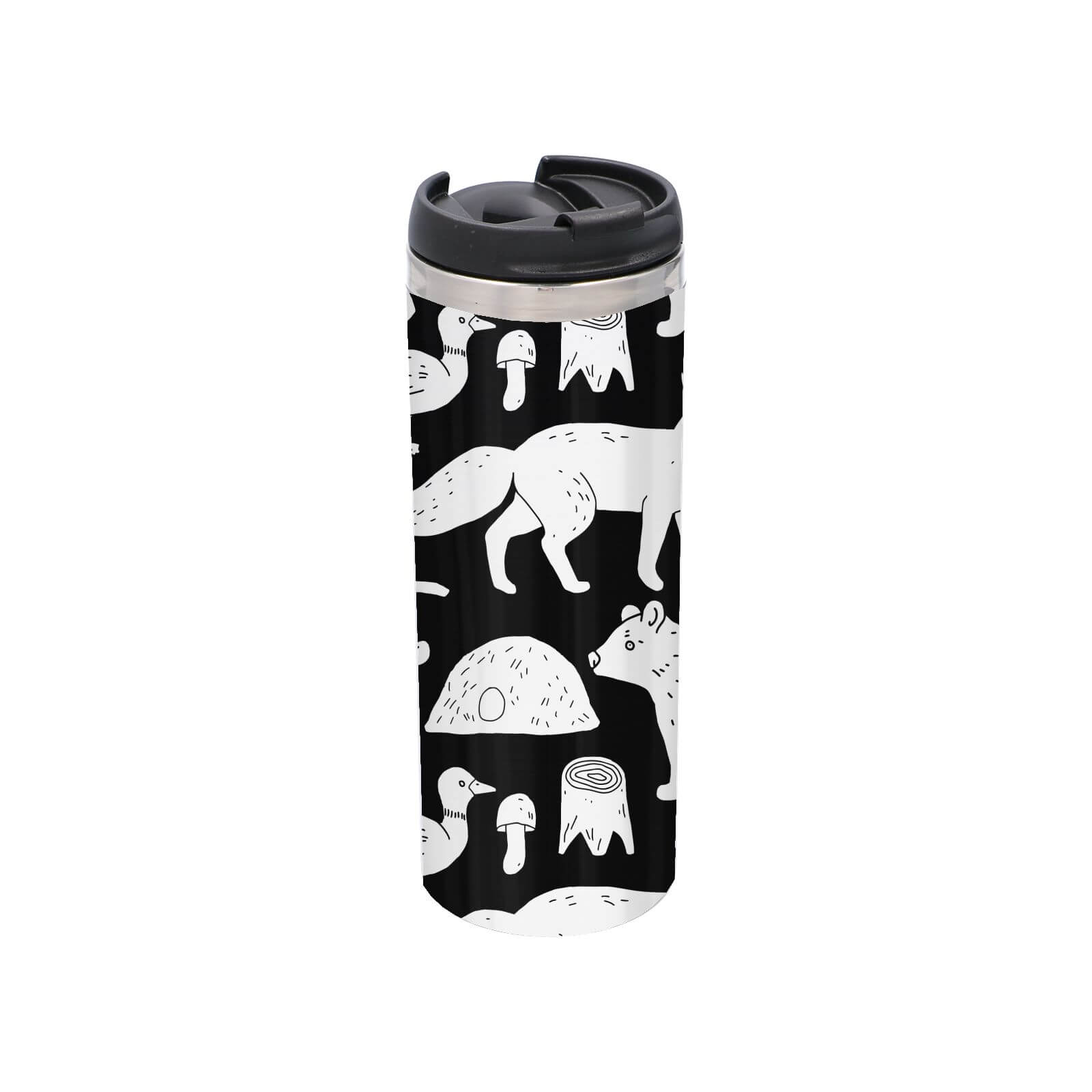 Animal Illustration Stainless Steel Thermo Travel Mug - Metallic Finish