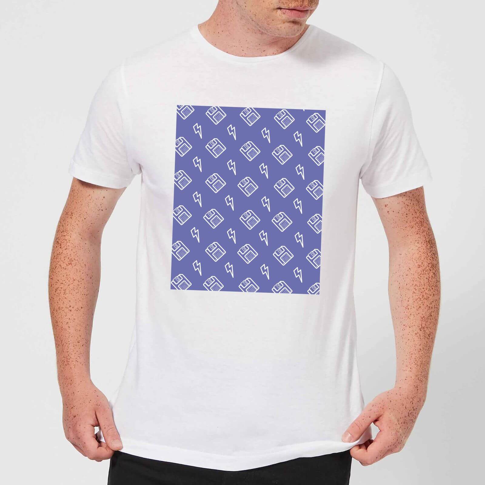Floppy Disc Pattern Purple Men's T-Shirt - White - XS - White