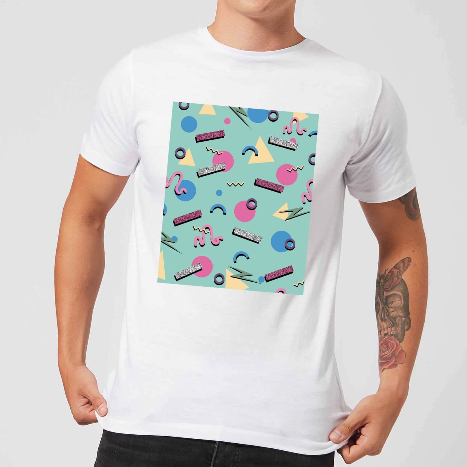90's Funky Pattern Men's T-Shirt - White - XS - White