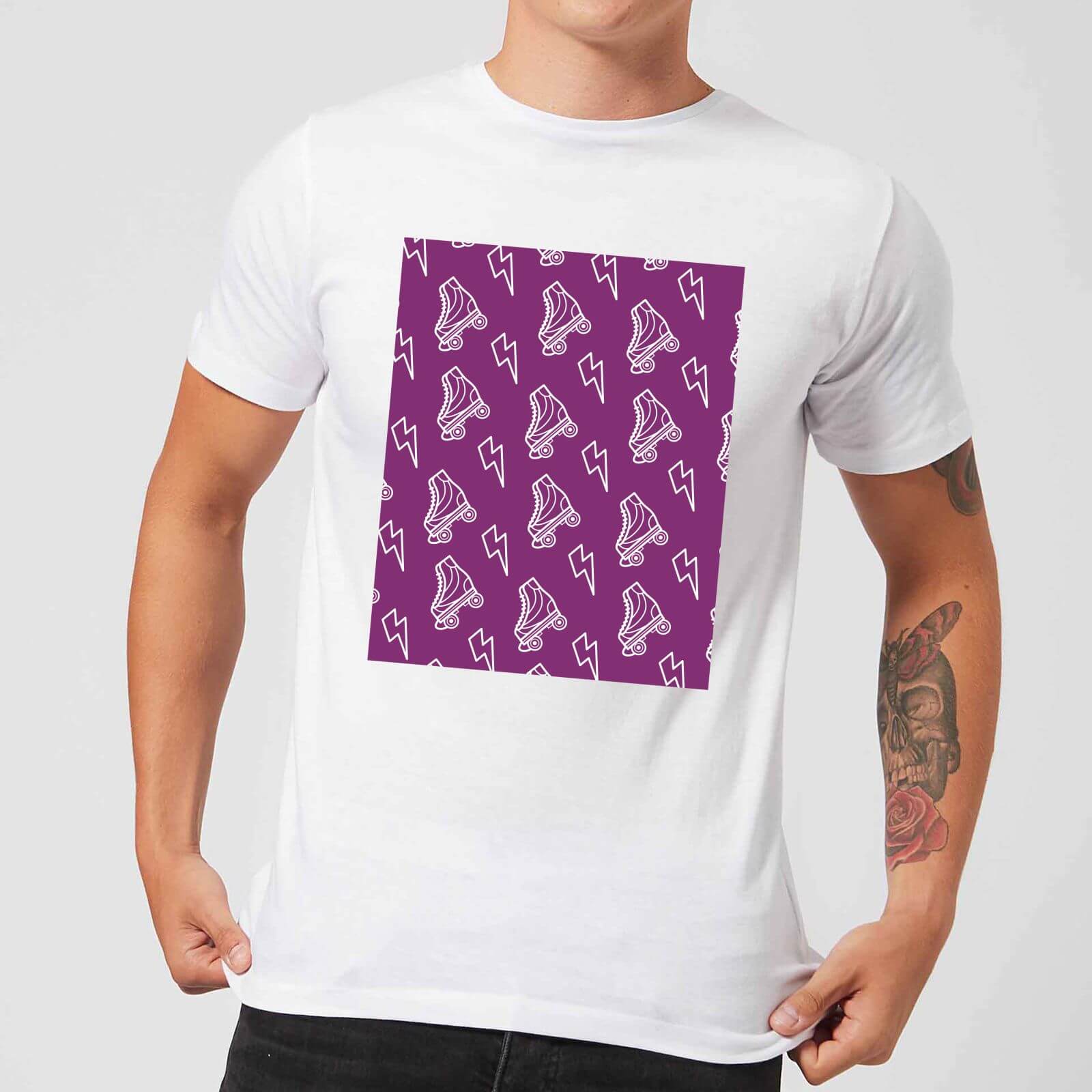 Roller Skate Pattern Purple Men's T-Shirt - White - S - White