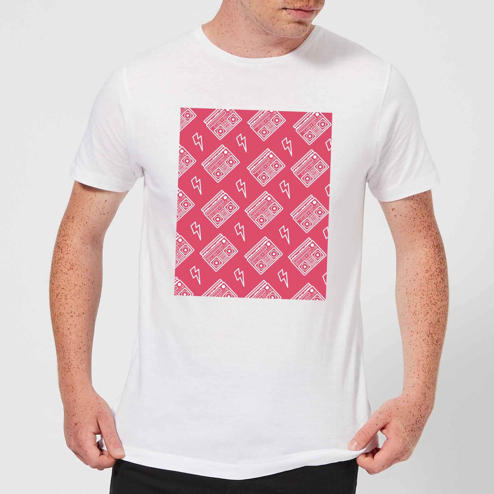 Boombox Pattern Pink Men's T-Shirt - White - XS - White