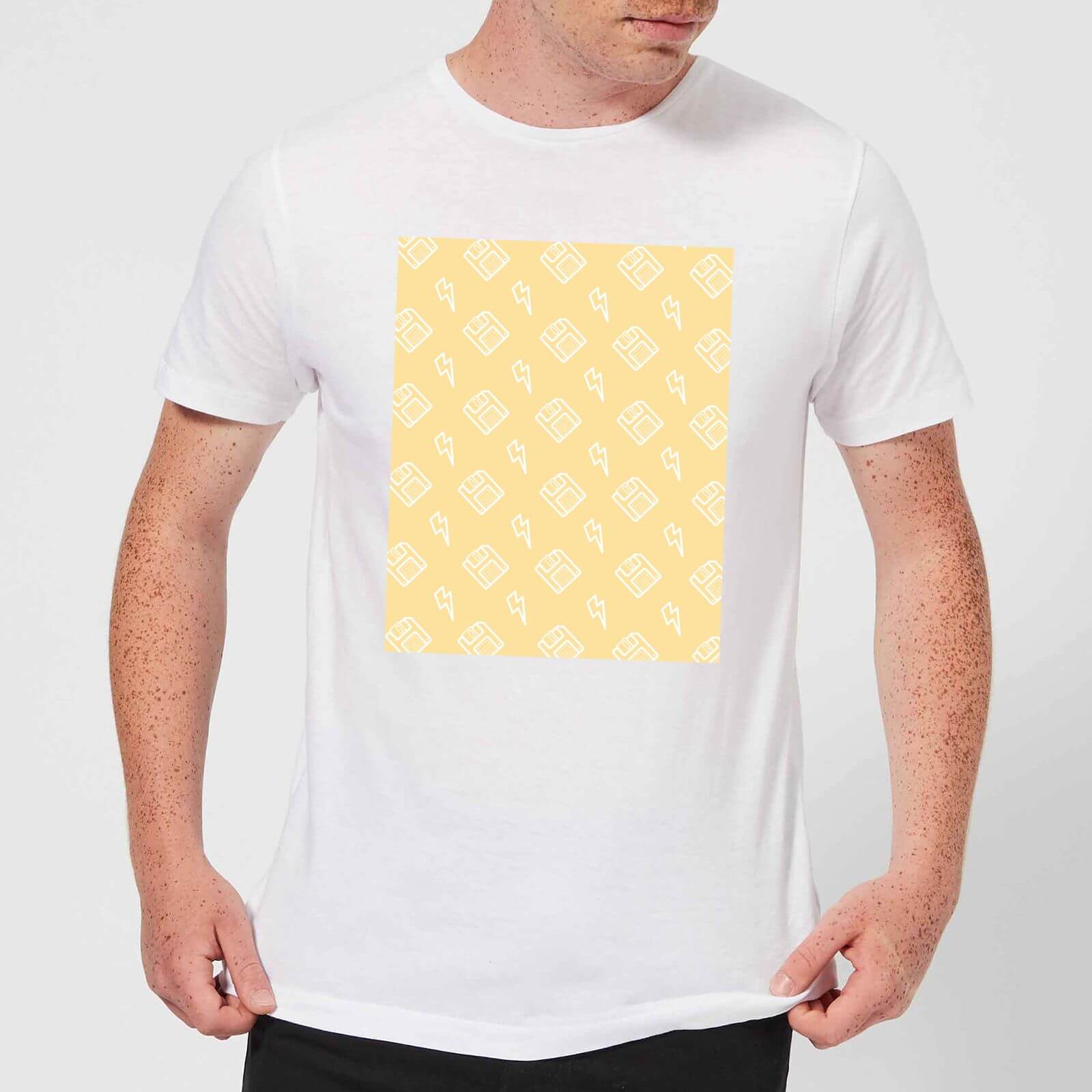 Floppy Disc Pattern Yellow Men's T-Shirt - White - XS - White