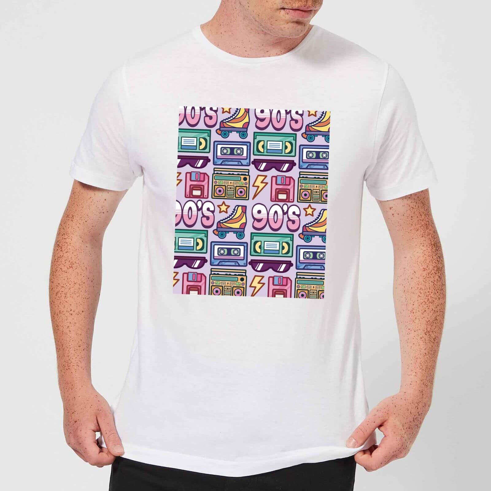 90's Product Tiled Pattern Men's T-Shirt - White - XS - White