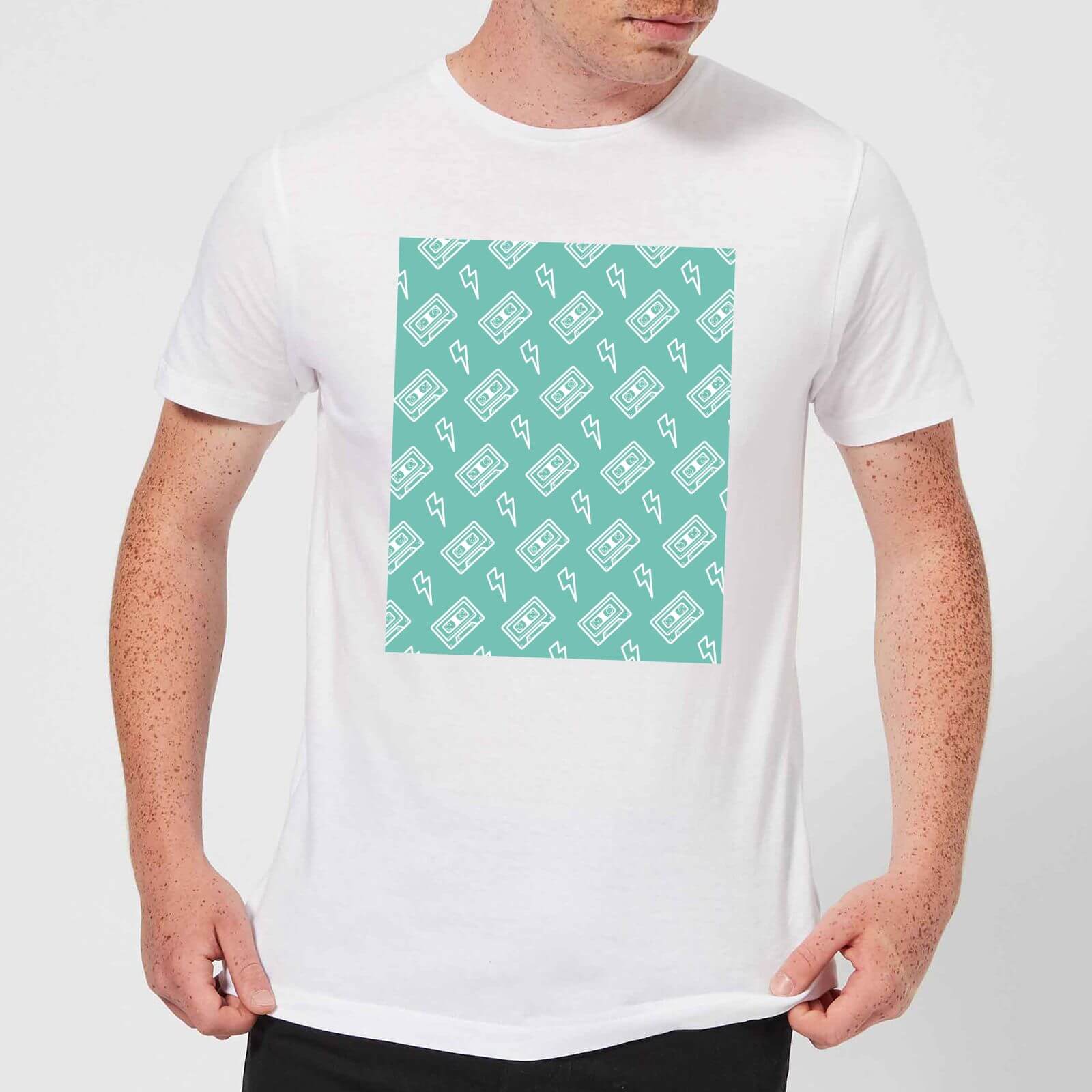 Cassette Tape Pattern Green Men's T-Shirt - White - XS - White