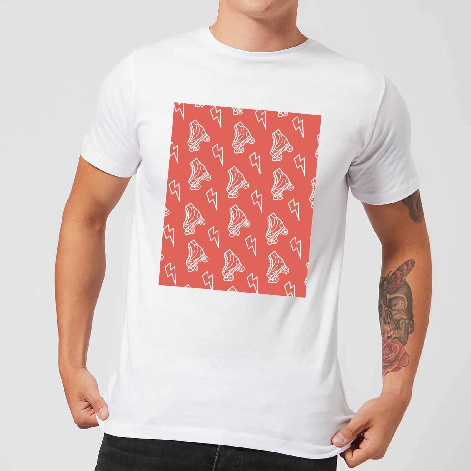 Roller Skate Pattern Red Men's T-Shirt - White - XS - White