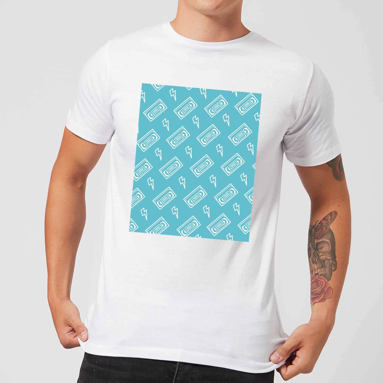 VHS Tape Pattern Blue Men's T-Shirt - White - XS - White