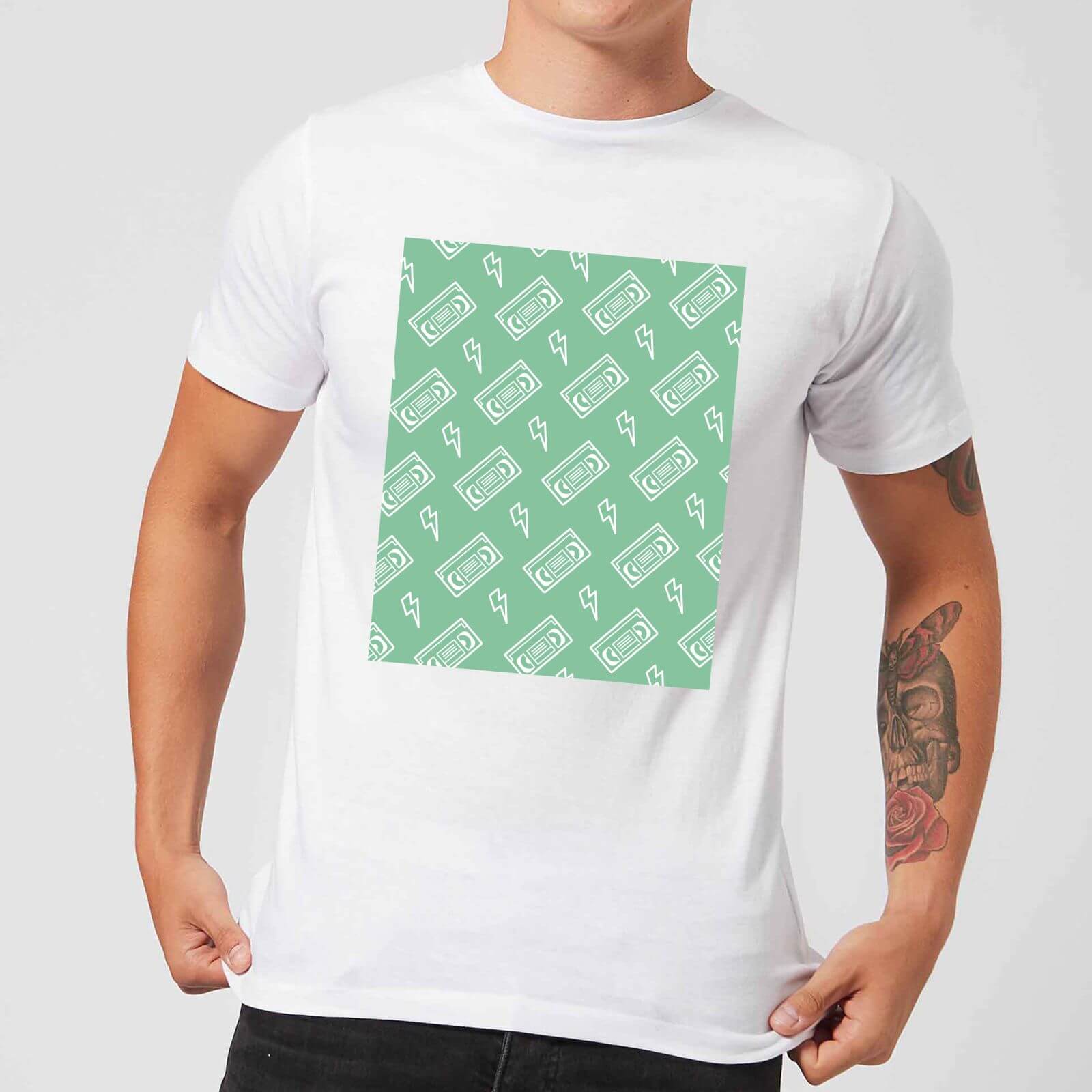 VHS Tape Pattern Green Men's T-Shirt - White - S - White