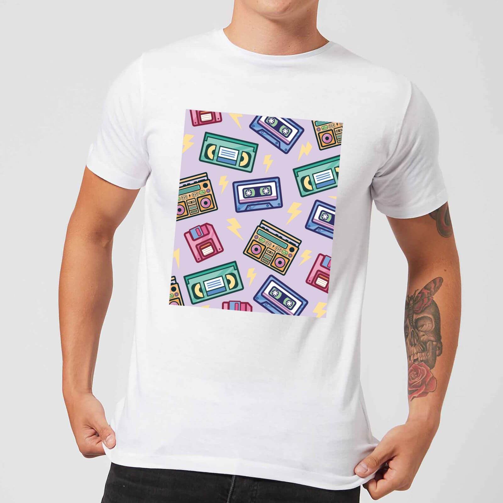 90's Product Scattered Pattern Men's T-Shirt - White - XS - White