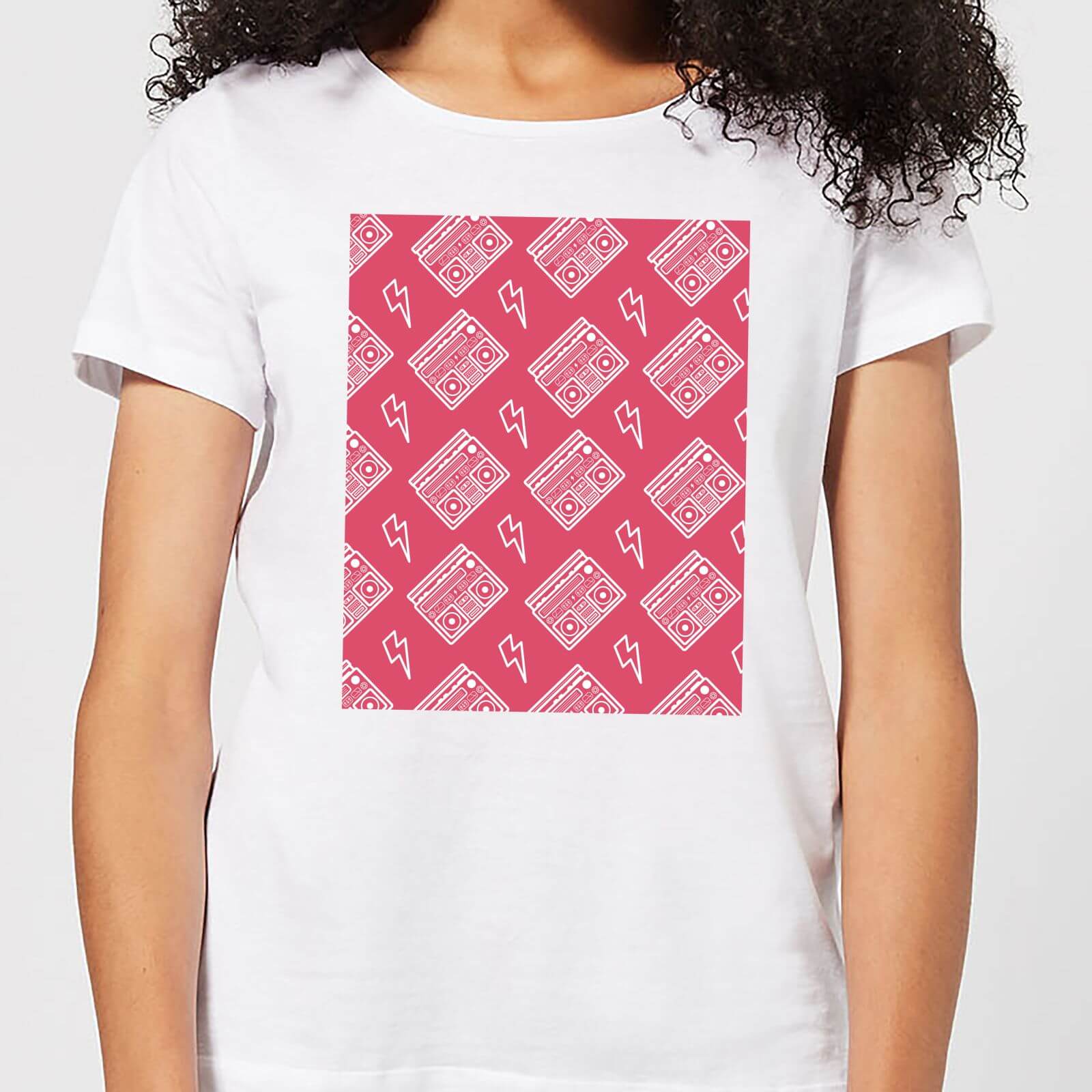 Boombox Pattern Pink Women's T-Shirt - White - S - White