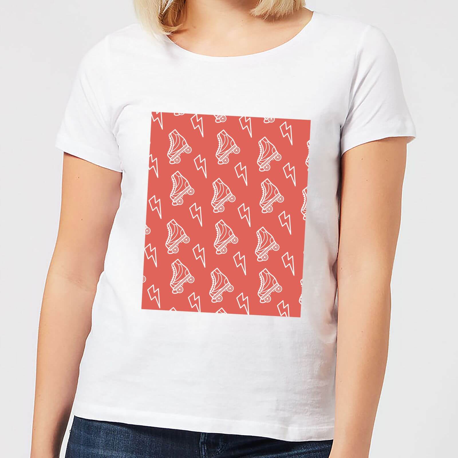 Roller Skate Pattern Red Women's T-Shirt - White - S - White