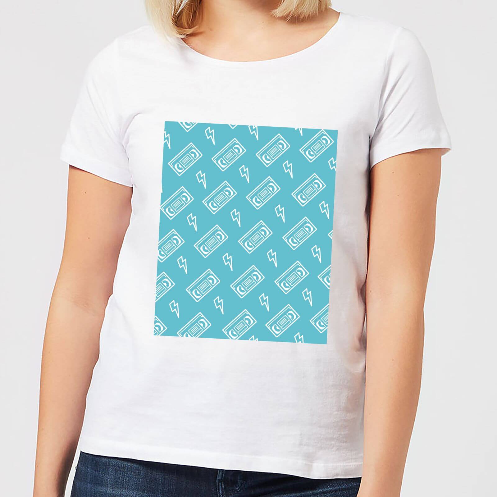 VHS Tape Pattern Blue Women's T-Shirt - White - L - White