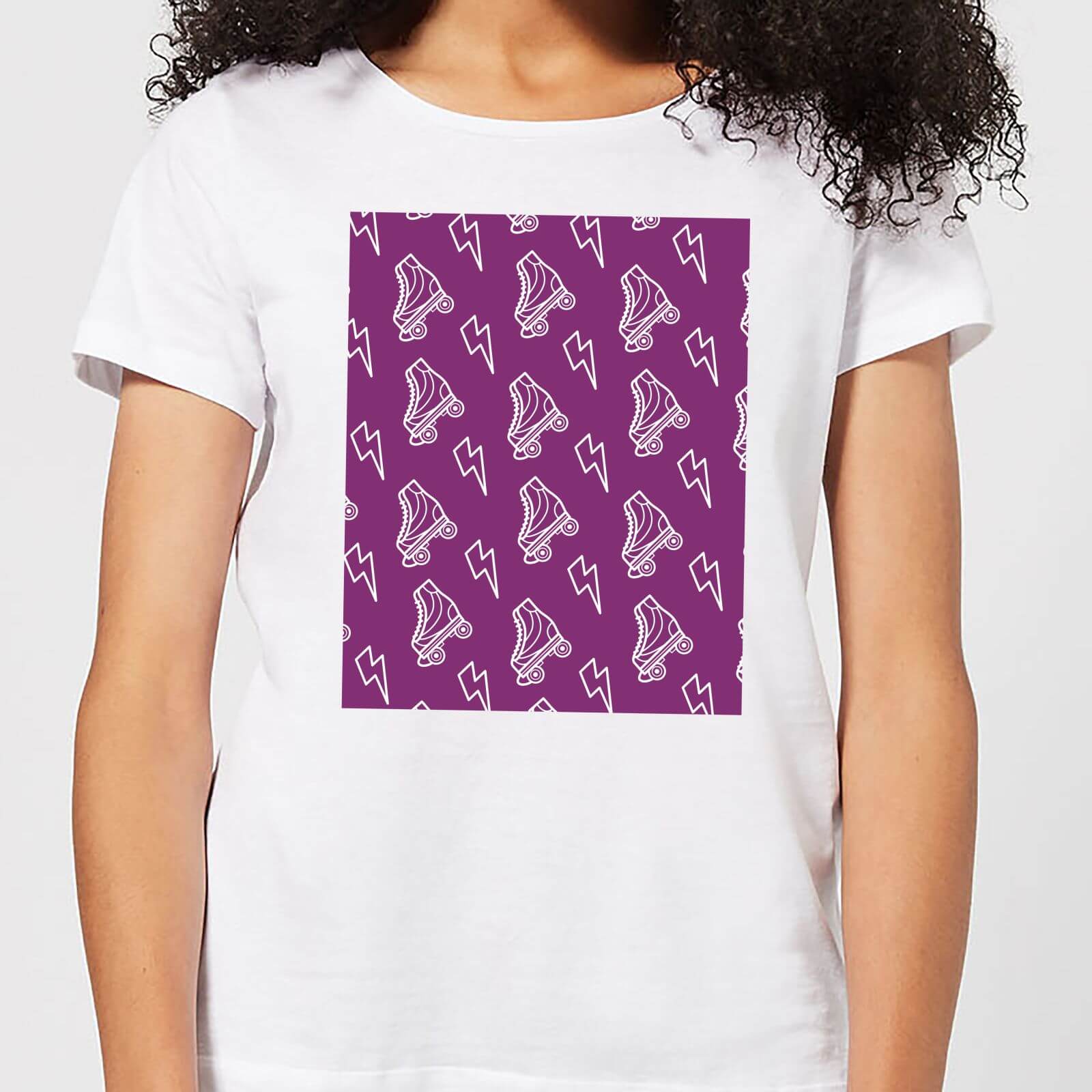 Roller Skate Pattern Purple Women's T-Shirt - White - XL - White