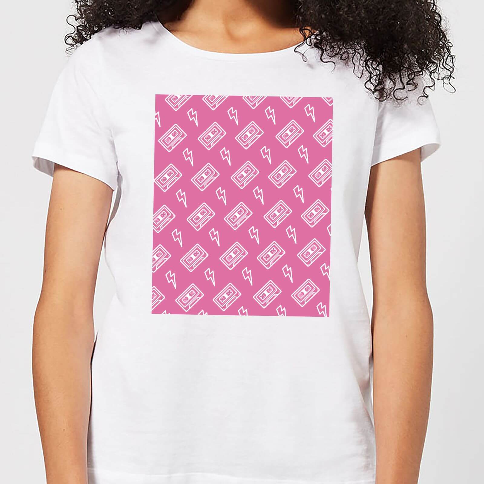 Cassette Tape Pattern Pink Women's T-Shirt - White - S - White