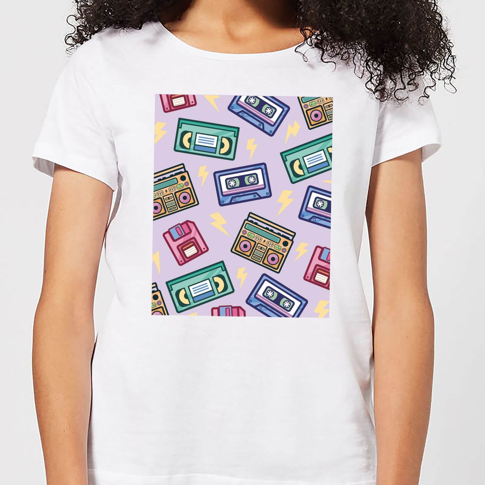 90's Product Scattered Pattern Women's T-Shirt - White - S - White