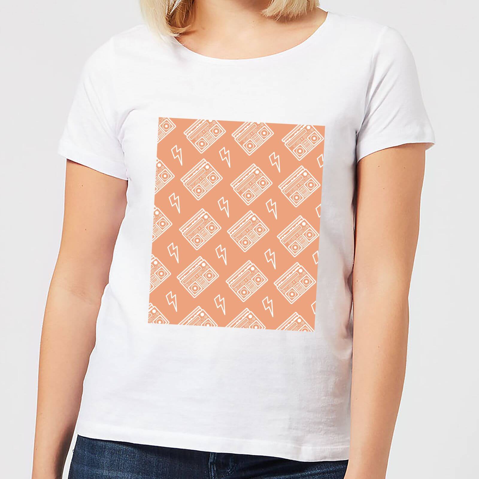 Boombox Pattern Orange Women's T-Shirt - White - S - White