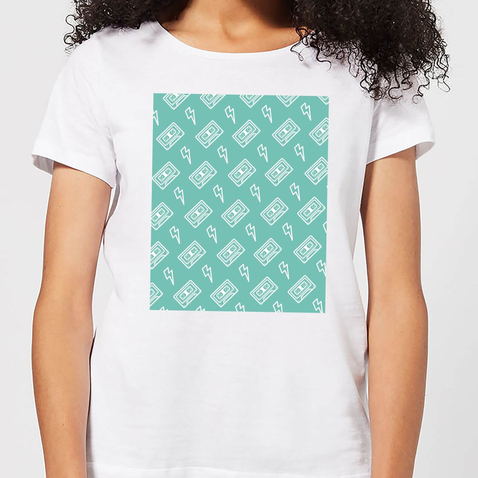 Cassette Tape Pattern Green Women's T-Shirt - White - M - White