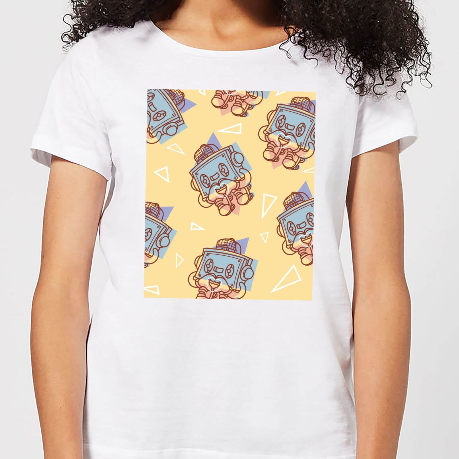 Cassette Tape Love Pattern Women's T-Shirt - White - S - White