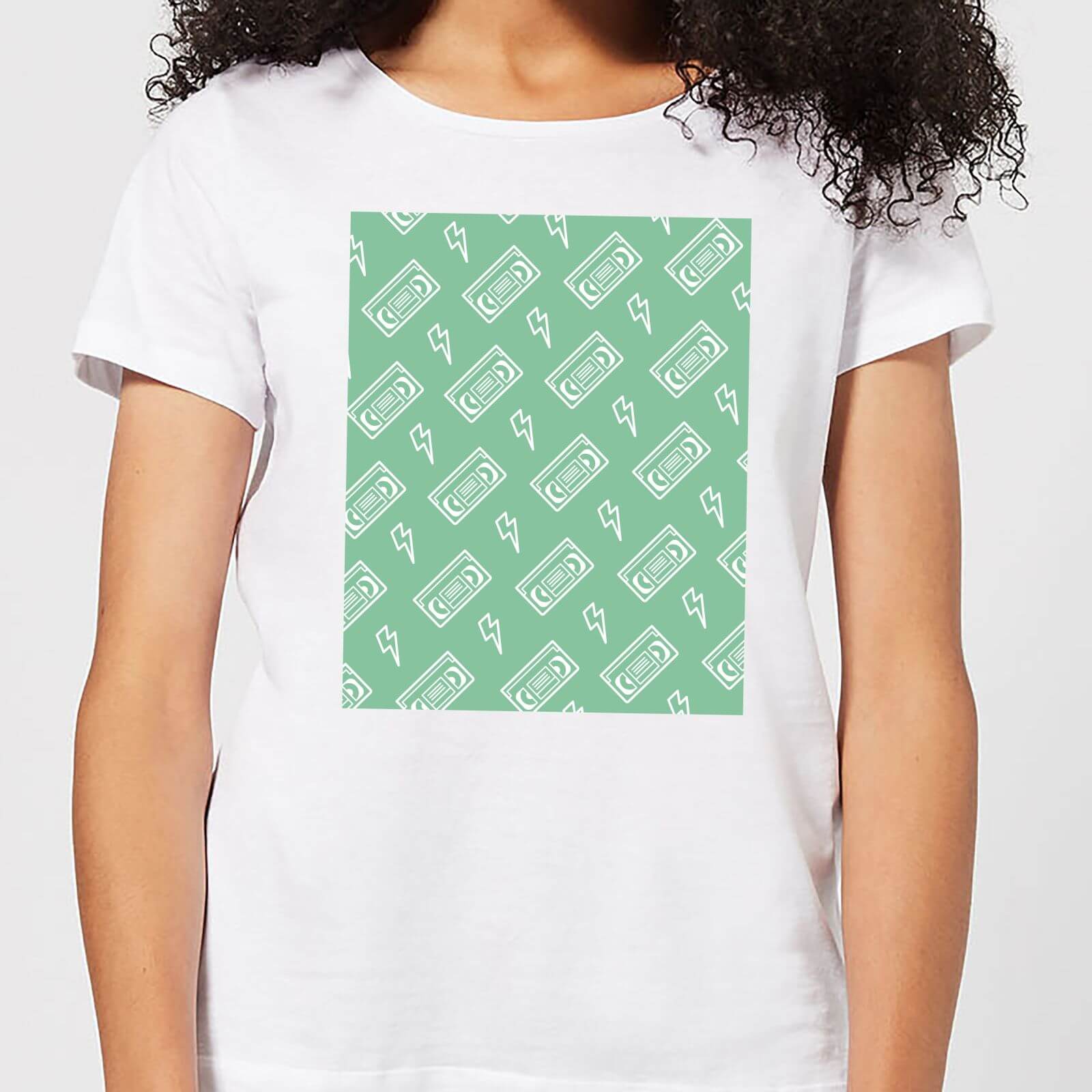 VHS Tape Pattern Green Women's T-Shirt - White - XL - White