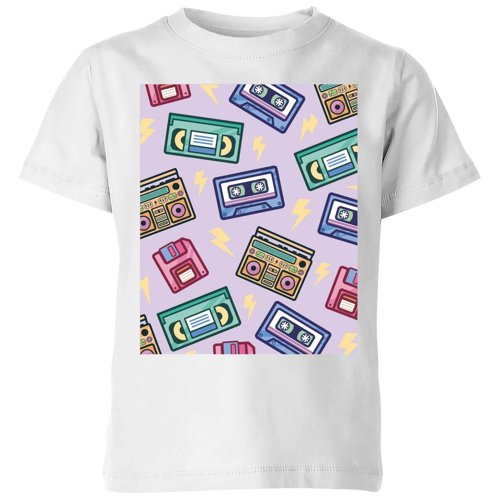 90's Product Scattered Pattern Kids' T-Shirt - White - 3-4 Years - White