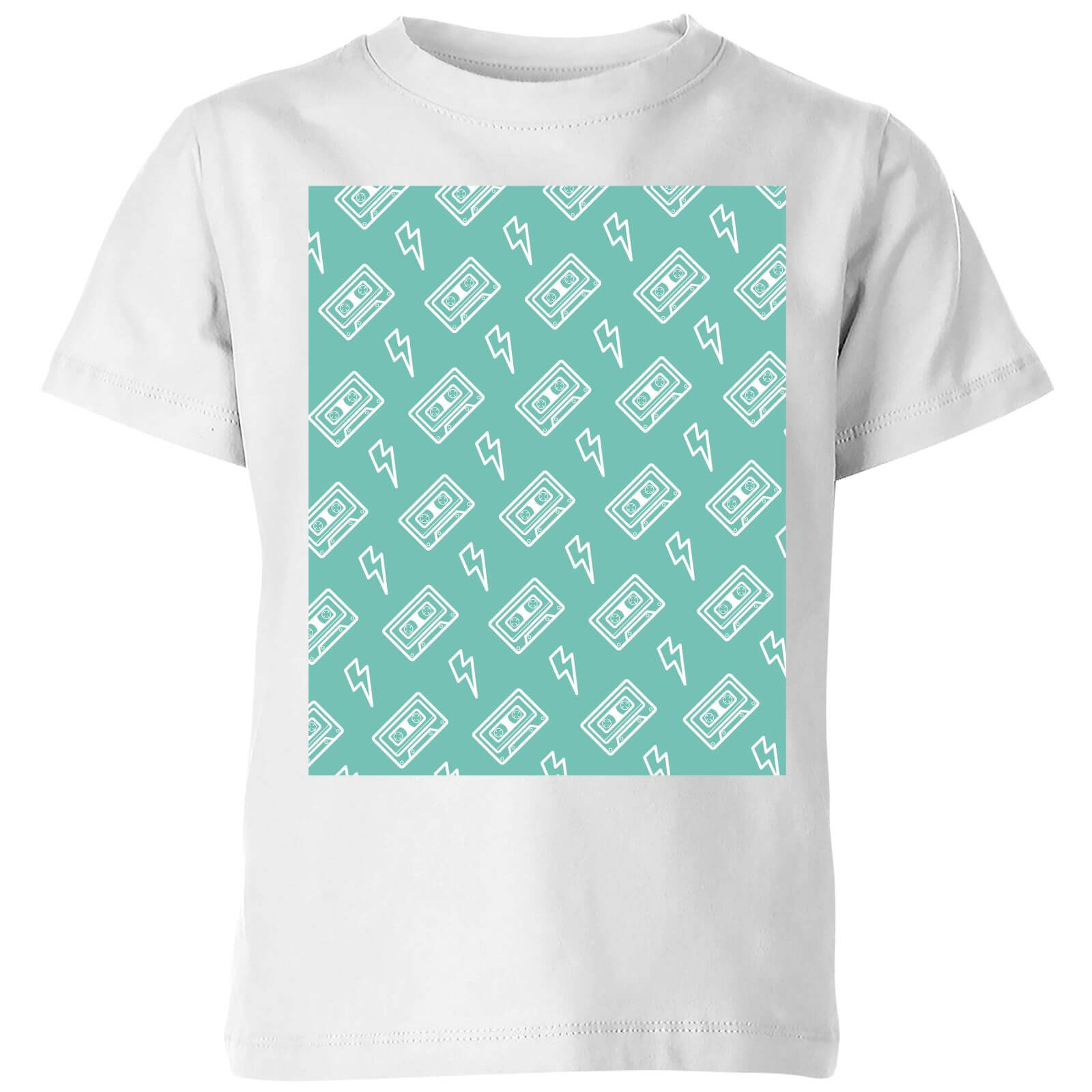 Cassette Tape Pattern Green Kids' T-Shirt - White - 5-6 Years - White