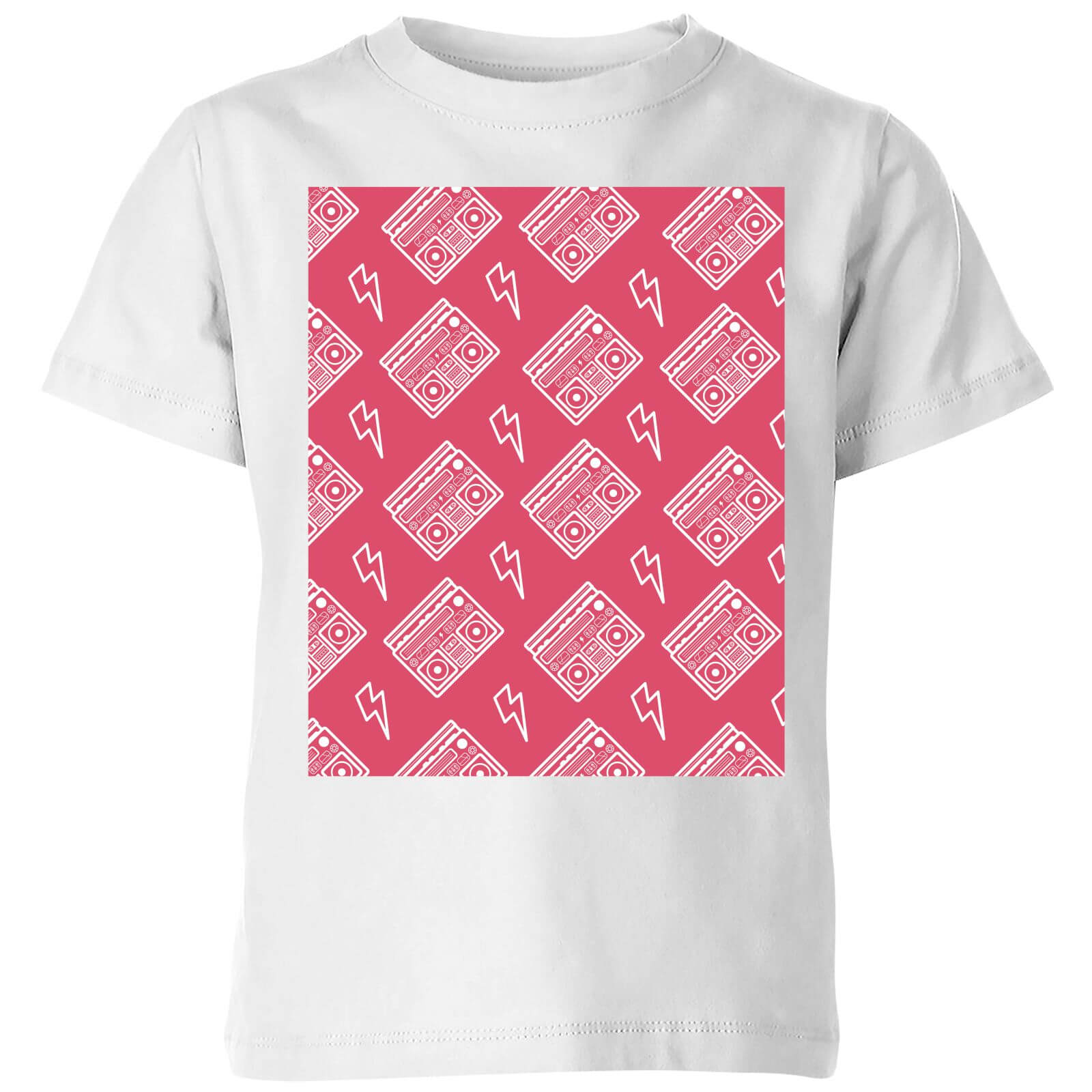 Boombox Pattern Pink Kids' T-Shirt - White - 7-8 Years - White