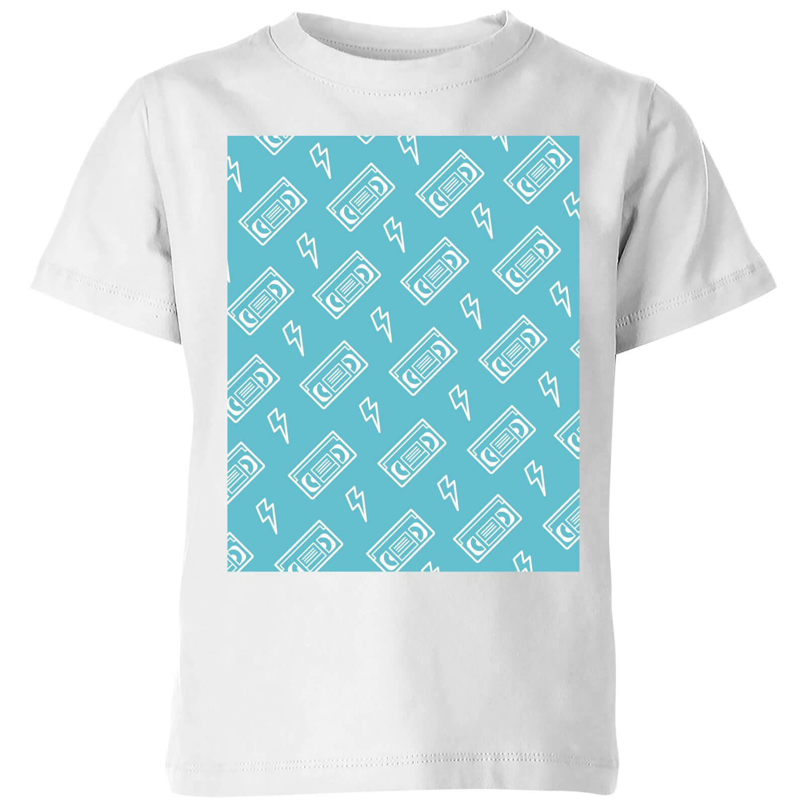 VHS Tape Pattern Blue Kids' T-Shirt - White - 5-6 Years - White