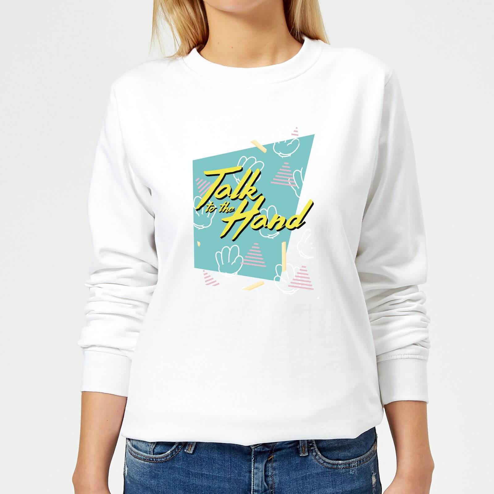 Talk To The Hand Square Patterned Background Women's Sweatshirt - White - XS - White