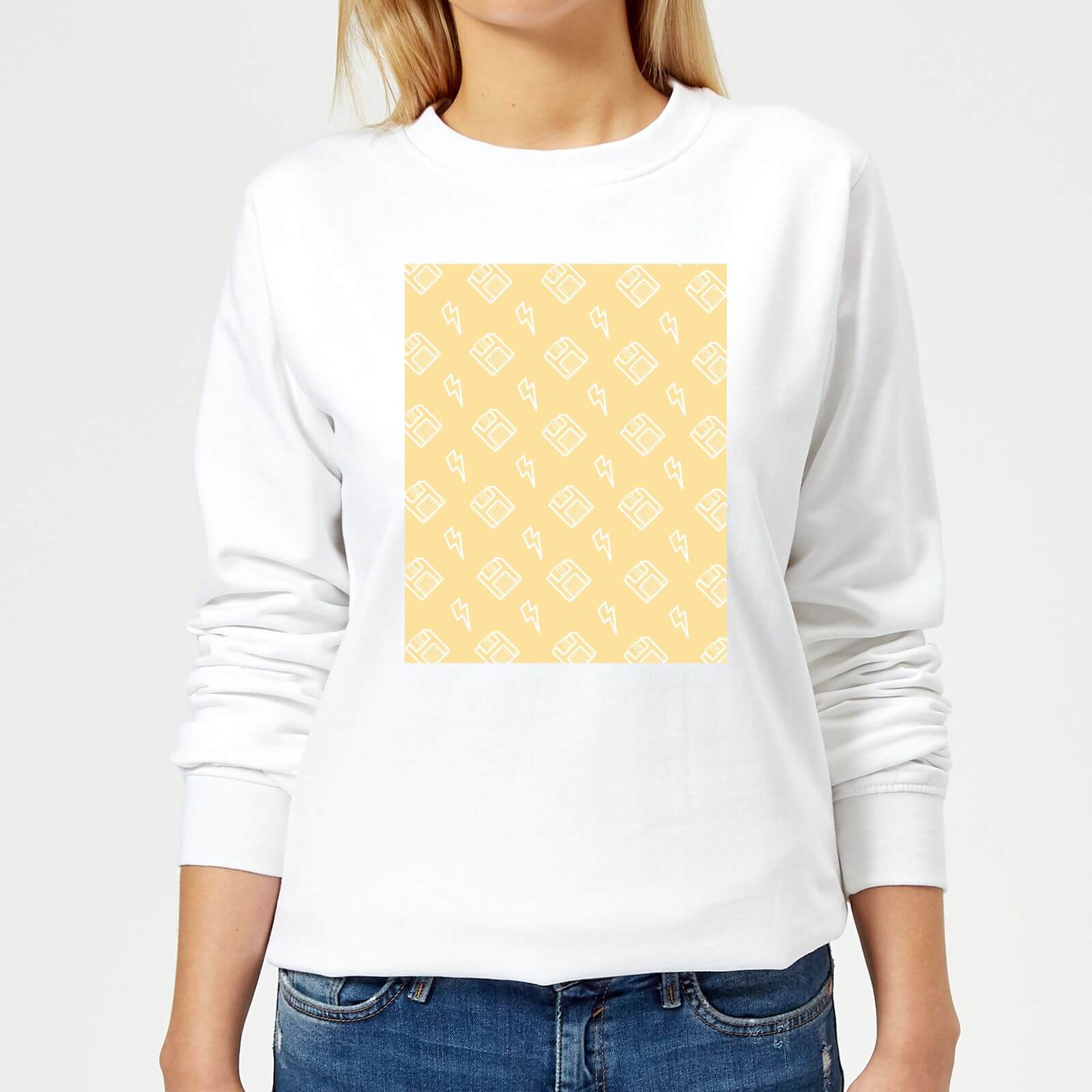 Floppy Disc Pattern Yellow Women's Sweatshirt - White - L - White
