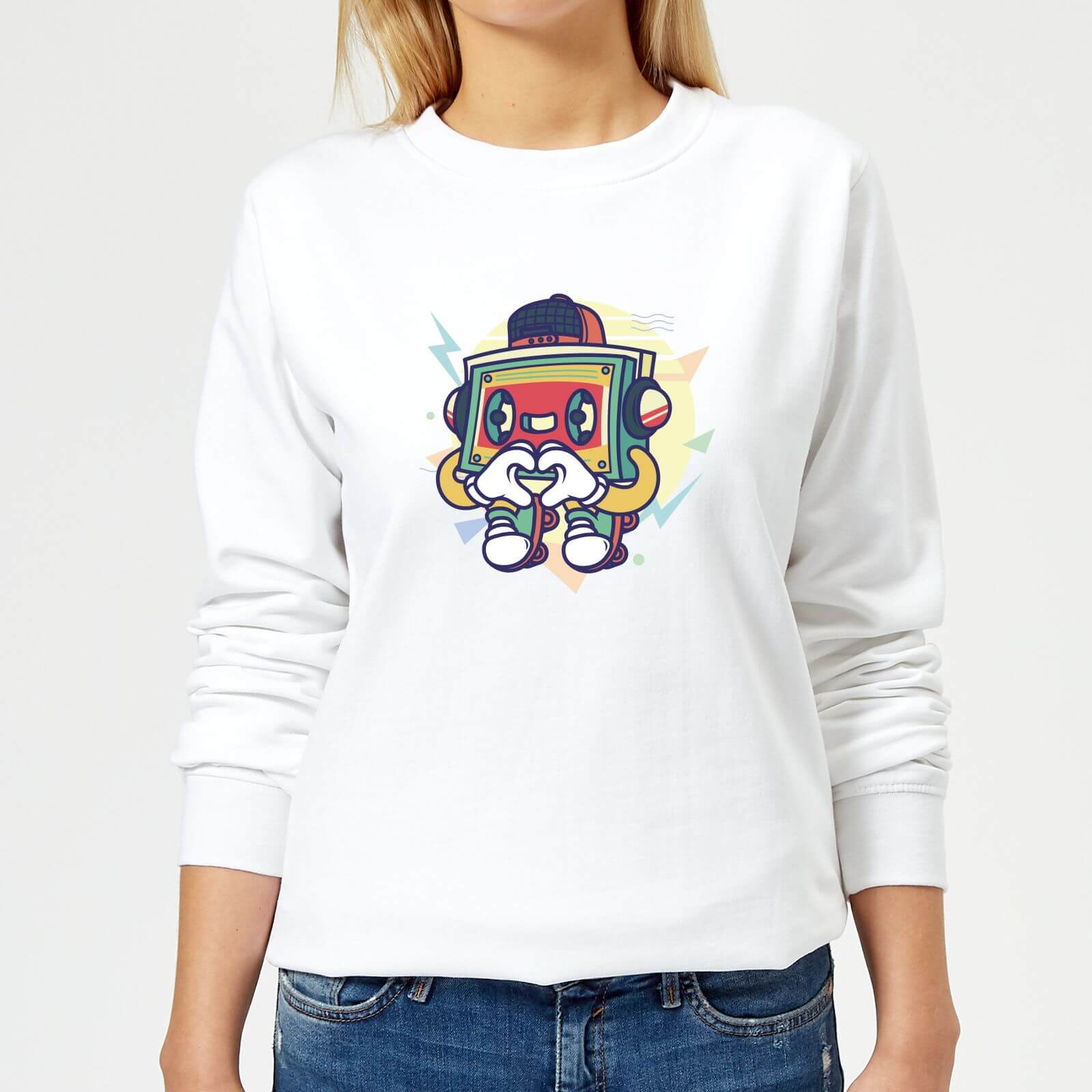 Cassette Tape Love Character Women's Sweatshirt - White - XS
