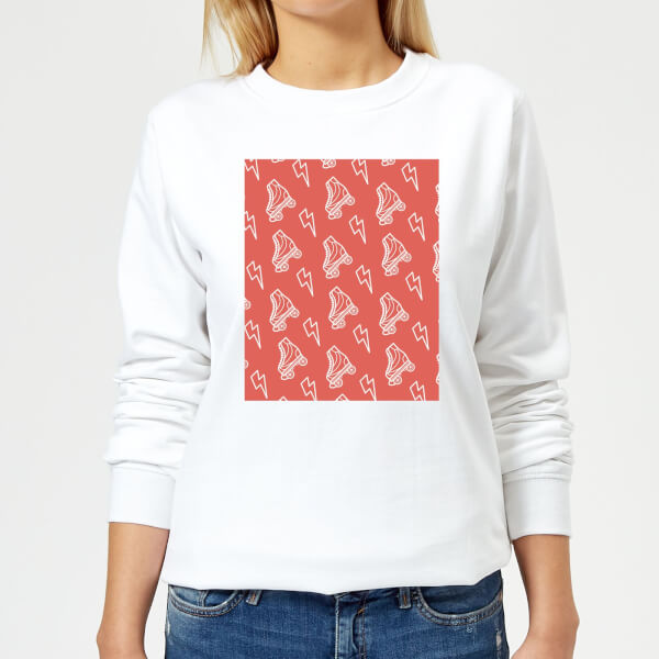 Roller Skate Pattern Red Women's Sweatshirt - White - M - White