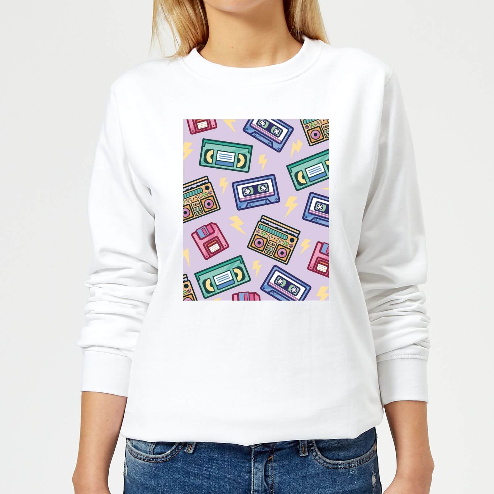 90's Product Scattered Pattern Women's Sweatshirt - White - S - White