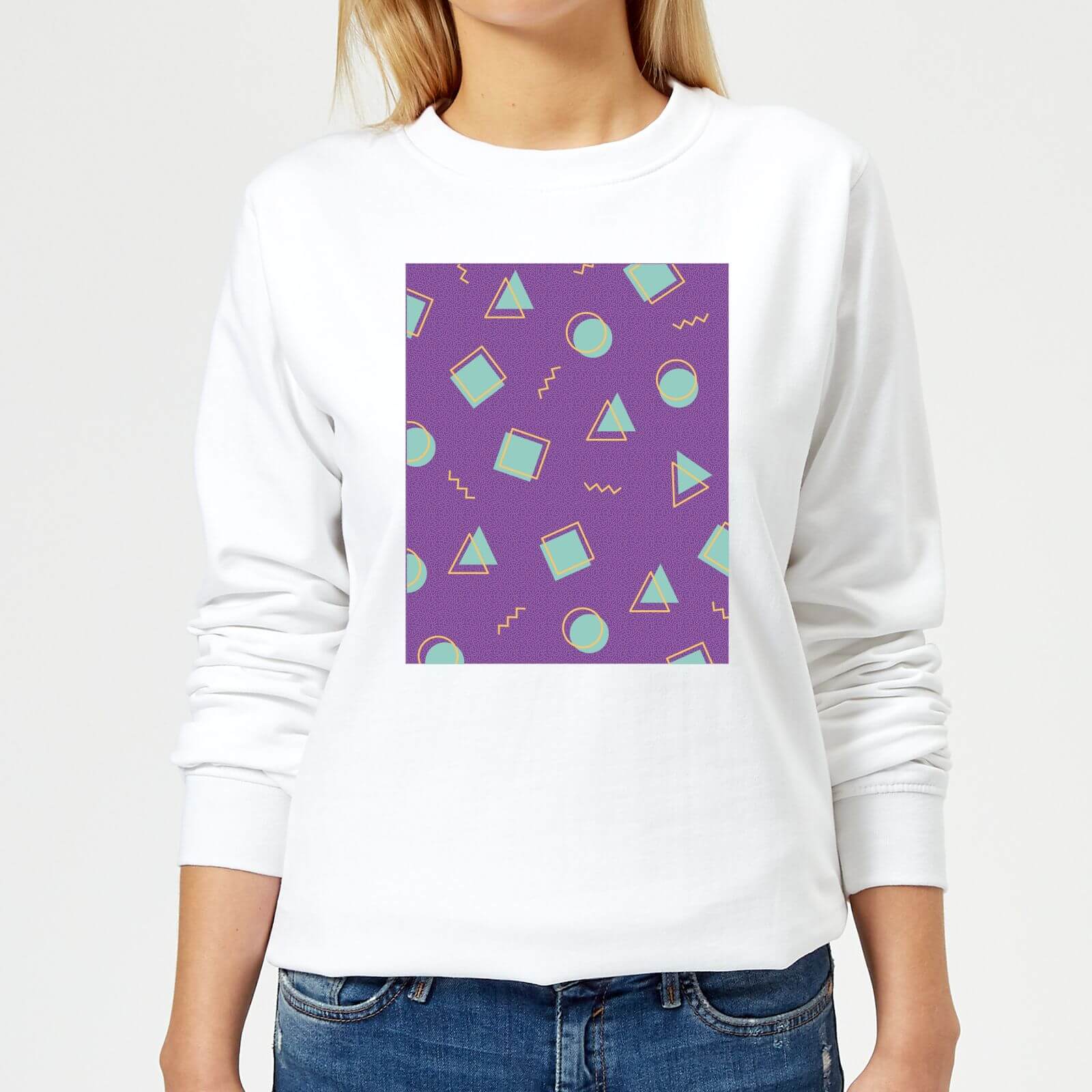 90's Circle Square Triangle Pattern Women's Sweatshirt - White - L - White