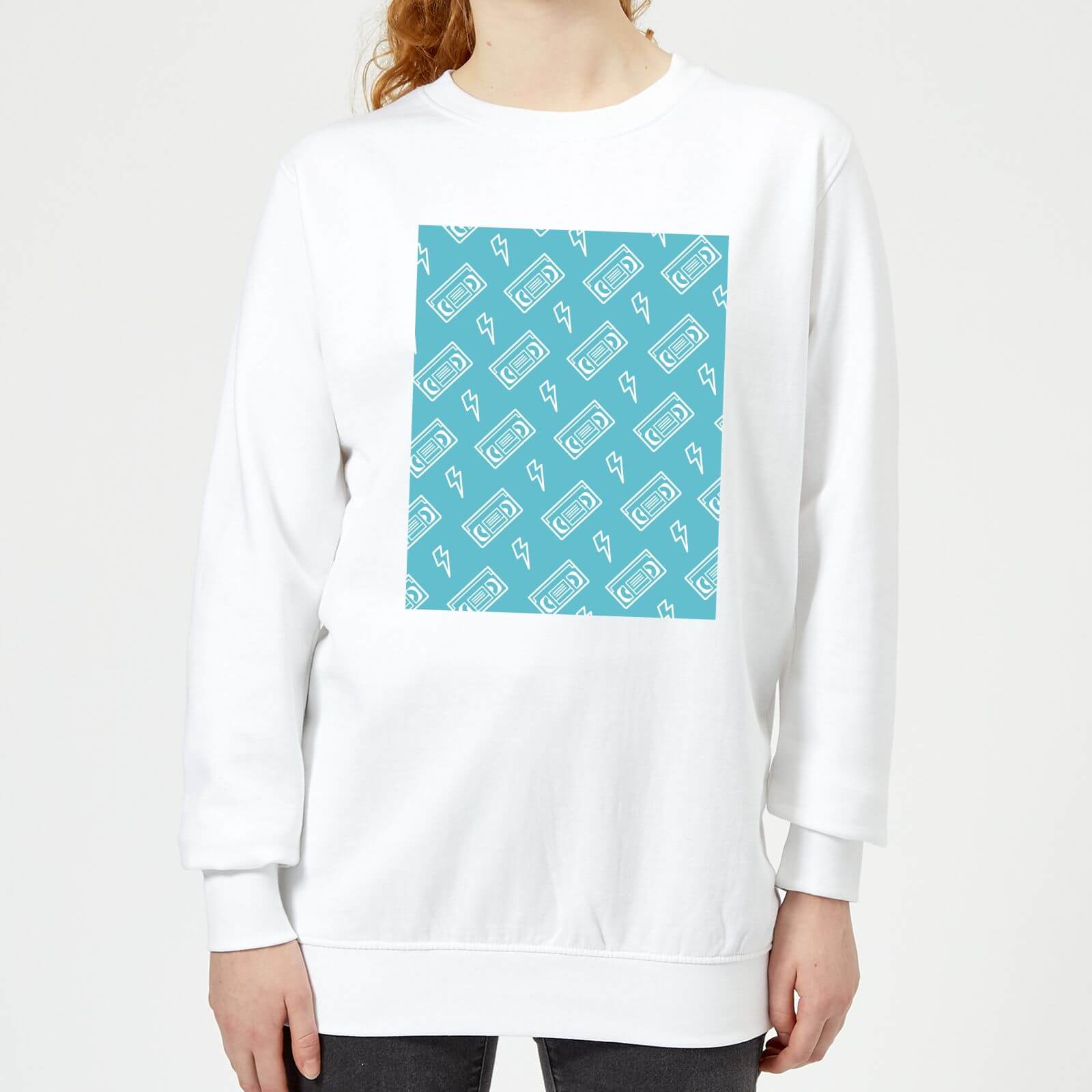 VHS Tape Pattern Blue Women's Sweatshirt - White - L - White