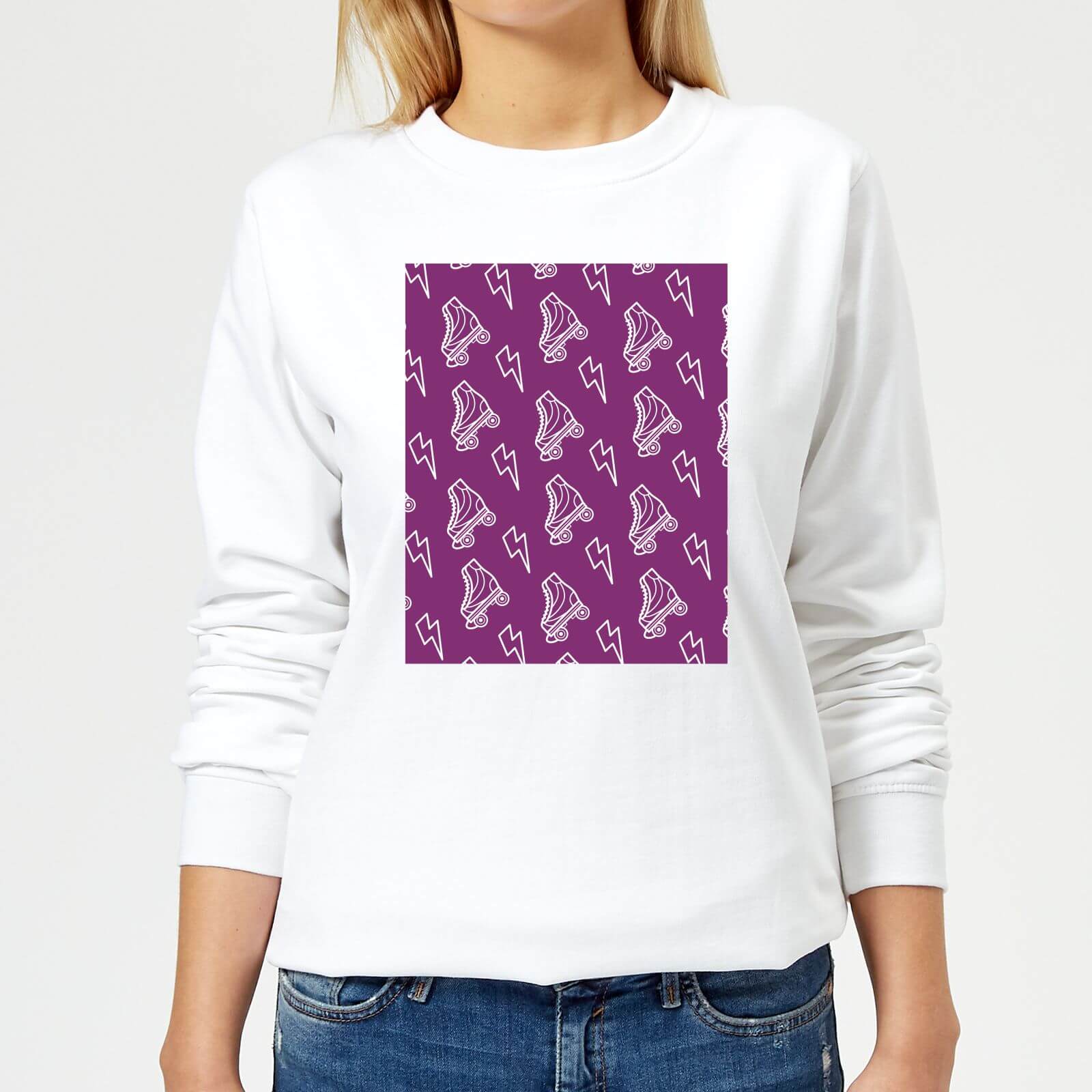Roller Skate Pattern Purple Women's Sweatshirt - White - XS - White