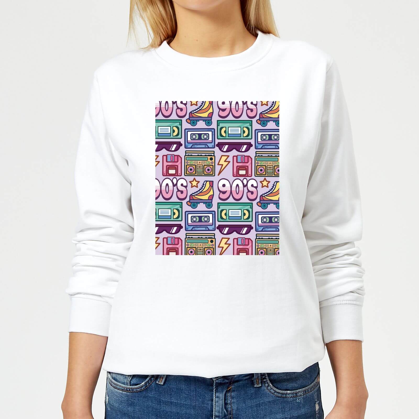 90's Product Tiled Pattern Women's Sweatshirt - White - XXL - White