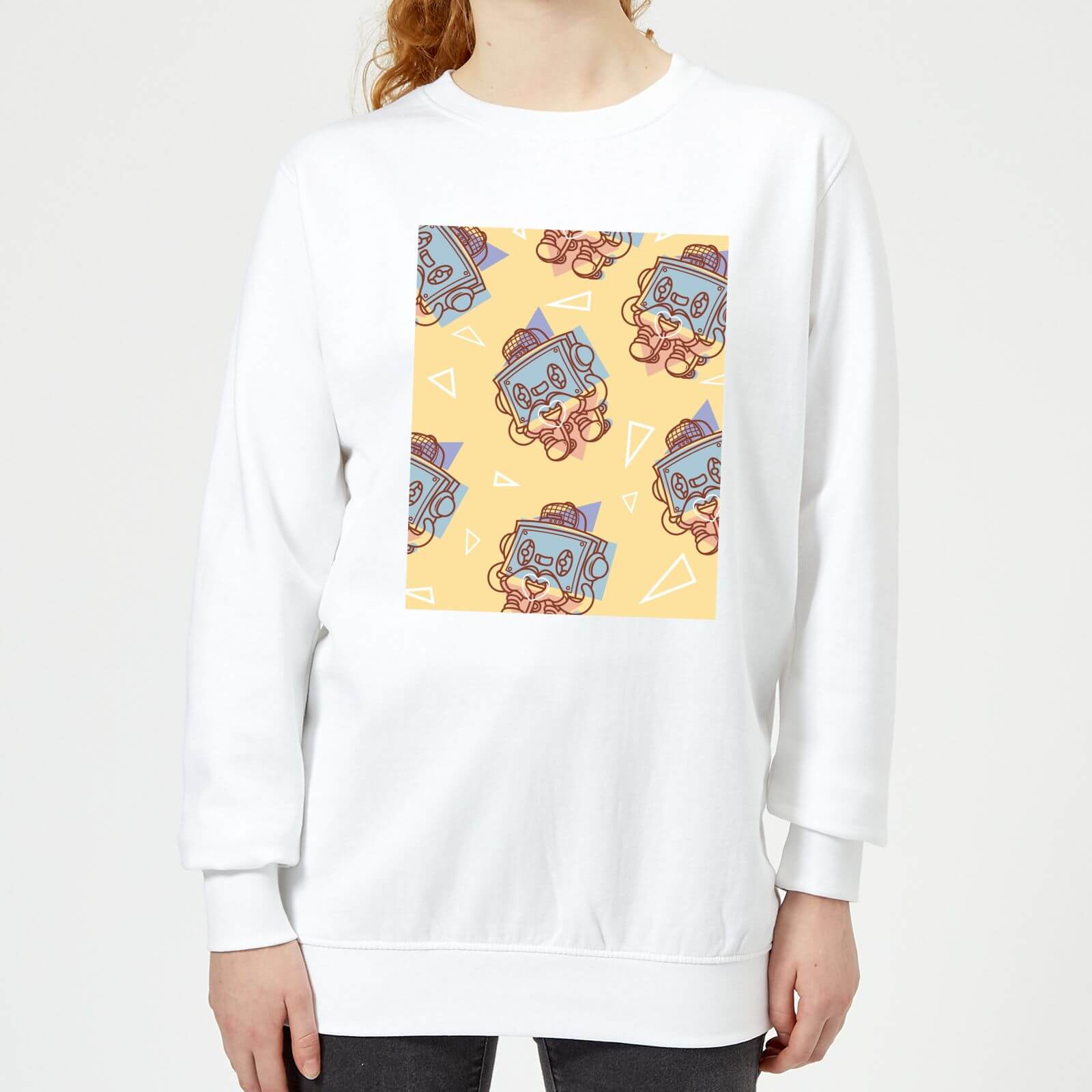Cassette Tape Love Pattern Women's Sweatshirt - White - XS - White