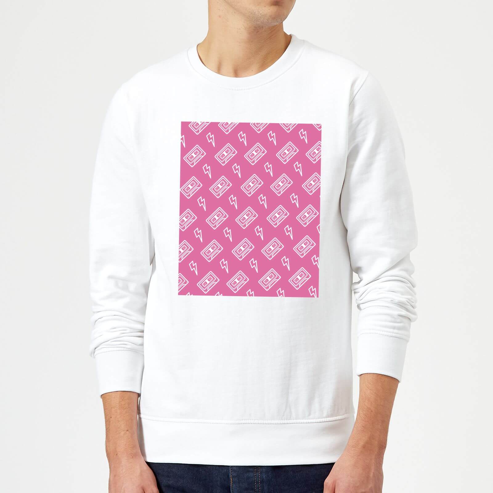 Cassette Tape Pattern Pink Sweatshirt - White - S - White