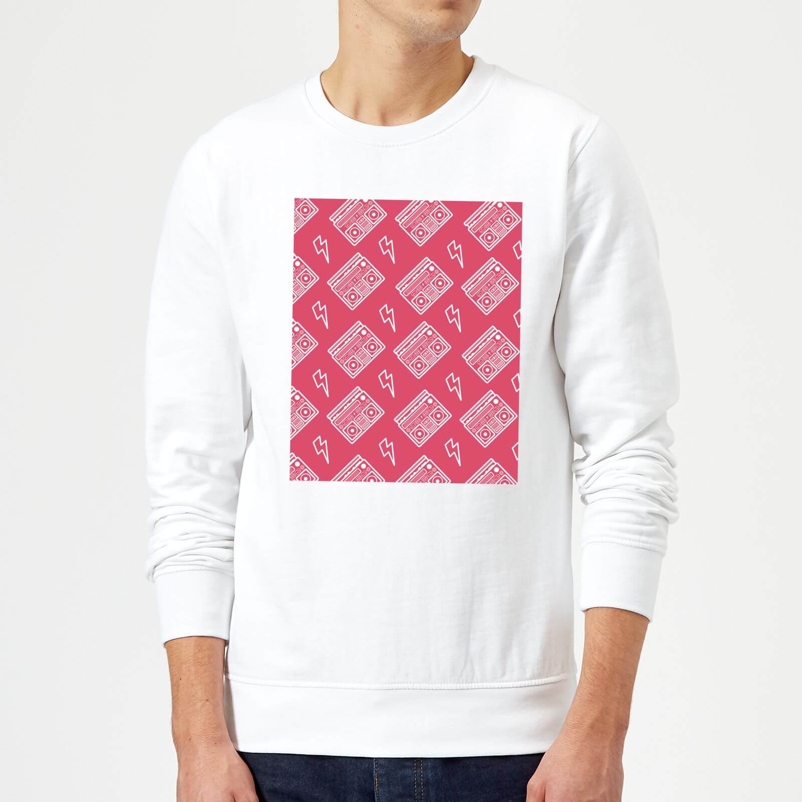 Boombox Pattern Pink Sweatshirt - White - S