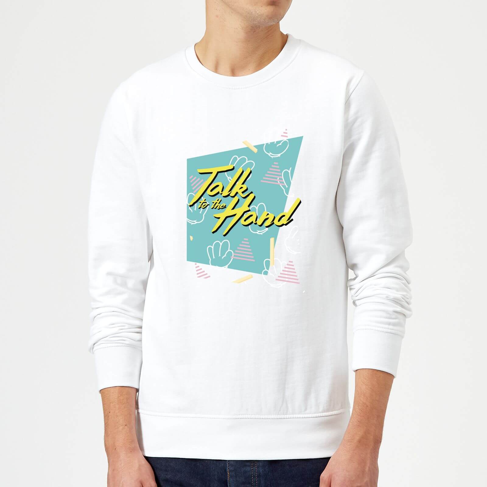 Talk To The Hand Square Patterned Background Sweatshirt - White - S - White