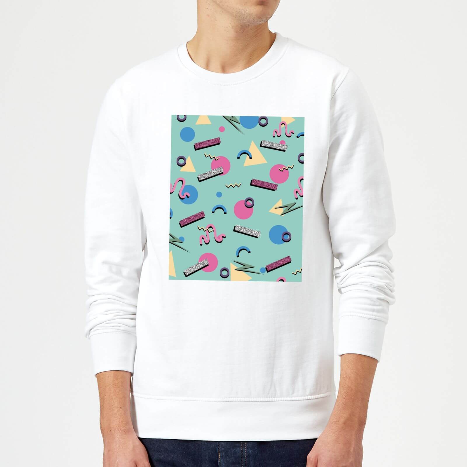90's Funky Pattern Sweatshirt - White - S - White